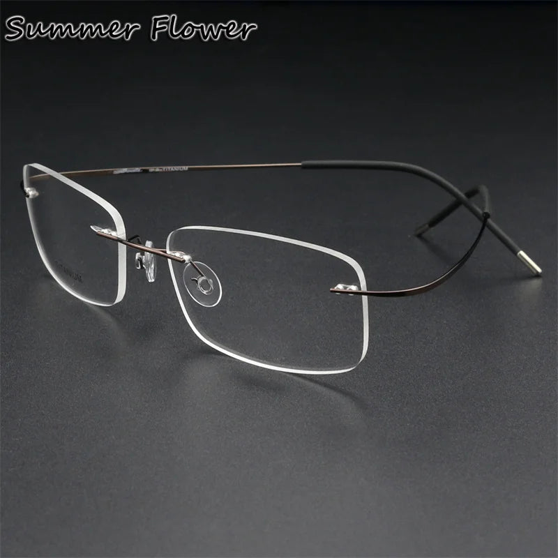 Summer Flower Unisex Rimless Square Titanium Eyeglasses 81019 Rimless Summer Flower Coffee