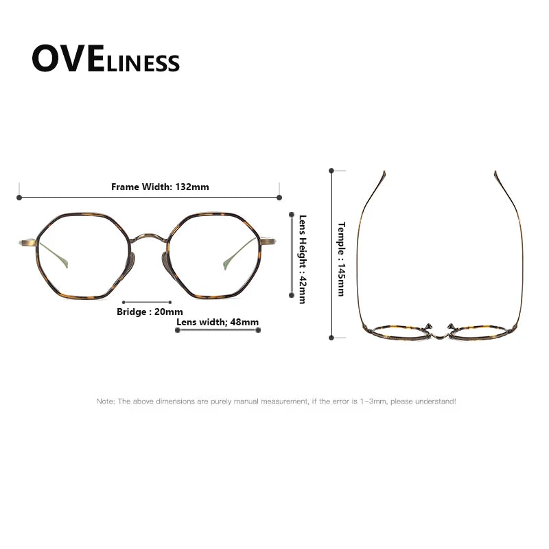 Oveliness Women's Full Rim Polygon Titanium Eyeglasses Clip On Sunglasses 77311