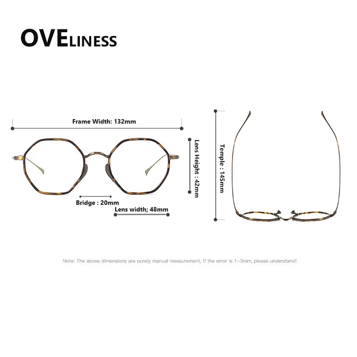 Oveliness Women's Full Rim Polygon Titanium Eyeglasses Clip On Sunglasses 77311