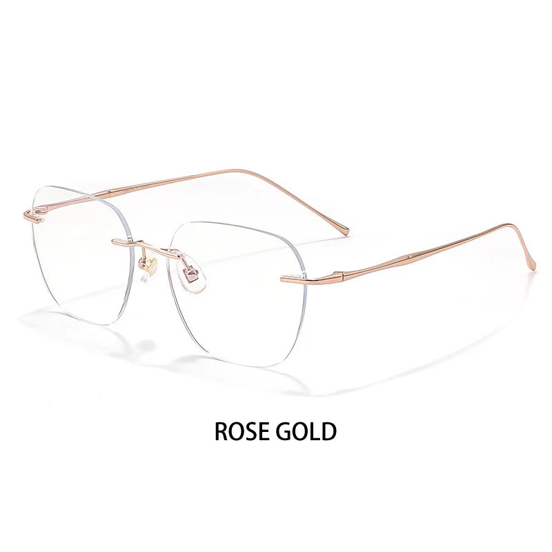 Vicky Women's Rimless Polygon Titanium Reading Glasses V0623 Reading Glasses Vicky F0623-Rose gold +150 