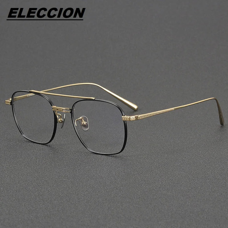 Eleccion Unisex Full Rim Square Double Bridge Titanium Eyeglasses 4015