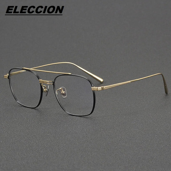 Eleccion Unisex Full Rim Square Double Bridge Titanium Eyeglasses 4015