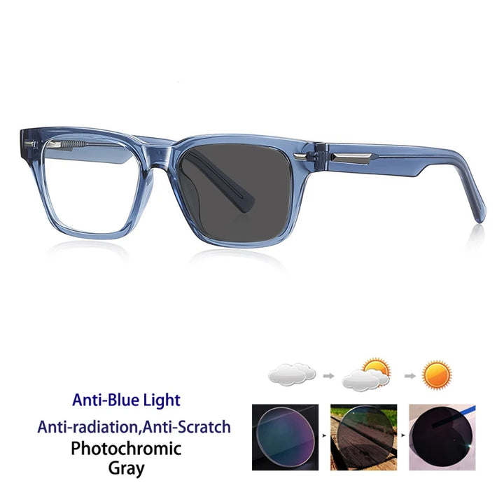 Kocolior Unisex Full Rim Square Acetate Photochromic Reading Glasses 421035