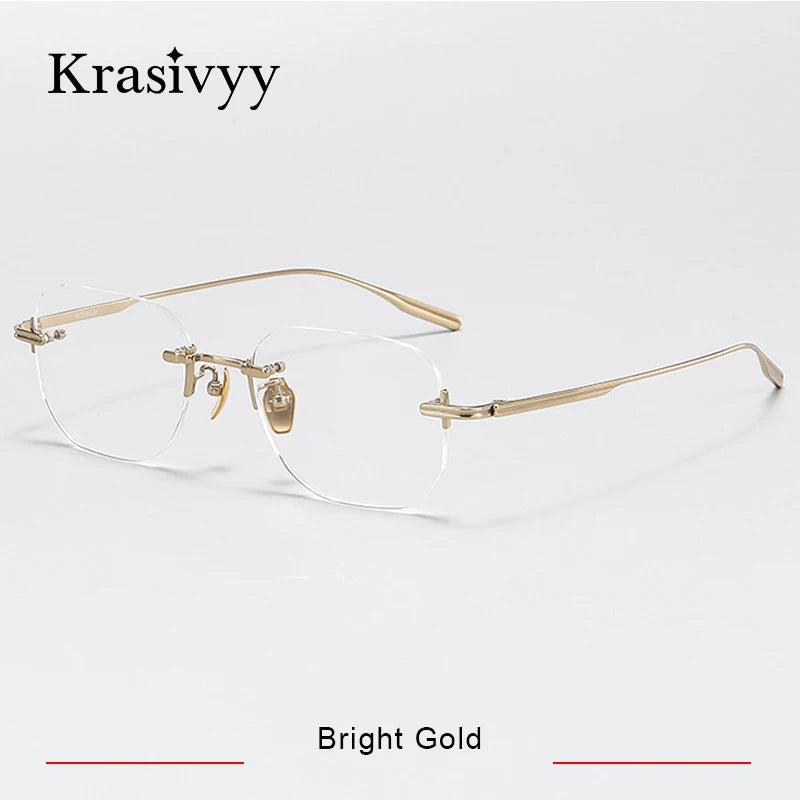 Krasivyy Men's Rimless Square Titanium Eyeglasses K132 Rimless Krasivyy Bright Gold  