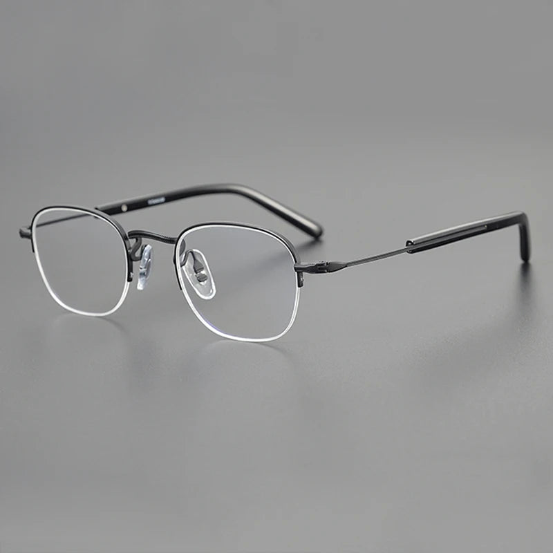 Gatenac Unisex Semi Rim Square Titanium Eyeglasses Gxyj1126 Full Rim Gatenac Black  