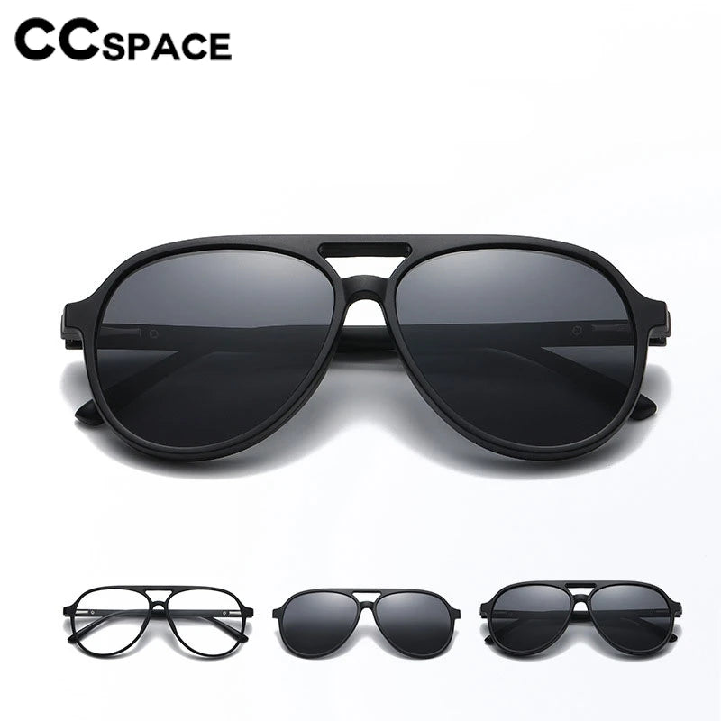 CCspace Unisex Full Rim Oval Tr 90 Titanium Eyeglasses Clip On Polarized Sunglasses 3980 With Clip Ons CCSpace   