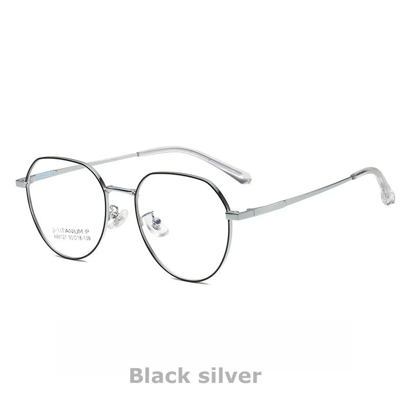 KatKani Womens Full  Rim Round Titanium Eyeglasses 86127 Full Rim KatKani Eyeglasses Black silver  