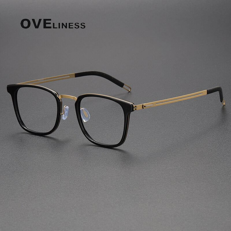 Oveliness Unisex Full Rim Square Titanium Eyeglasses 8202308 Full Rim Oveliness black gold  