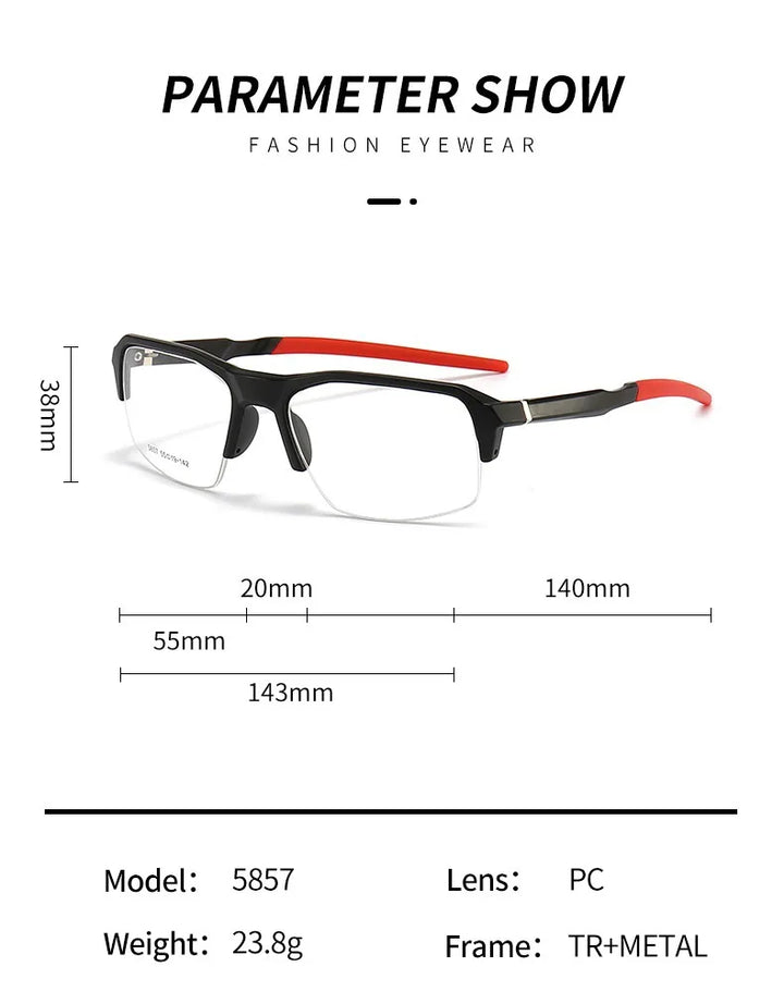 Yimaruili Unisex Semi Rim Square Aluminum Tr 90 Sport Eyeglasses 58578