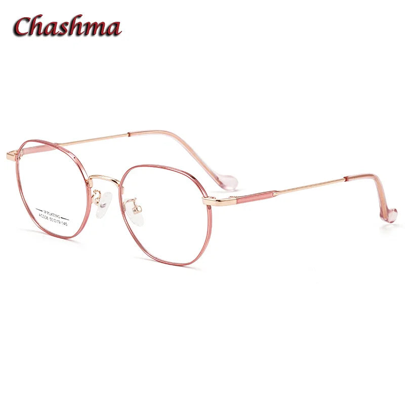 Chashma Ochki Unisex Youth's Full Rim Flat Top Oval Stainless Steel Eyeglasses C008 Full Rim Chashma Ochki Pink Rose Gold  