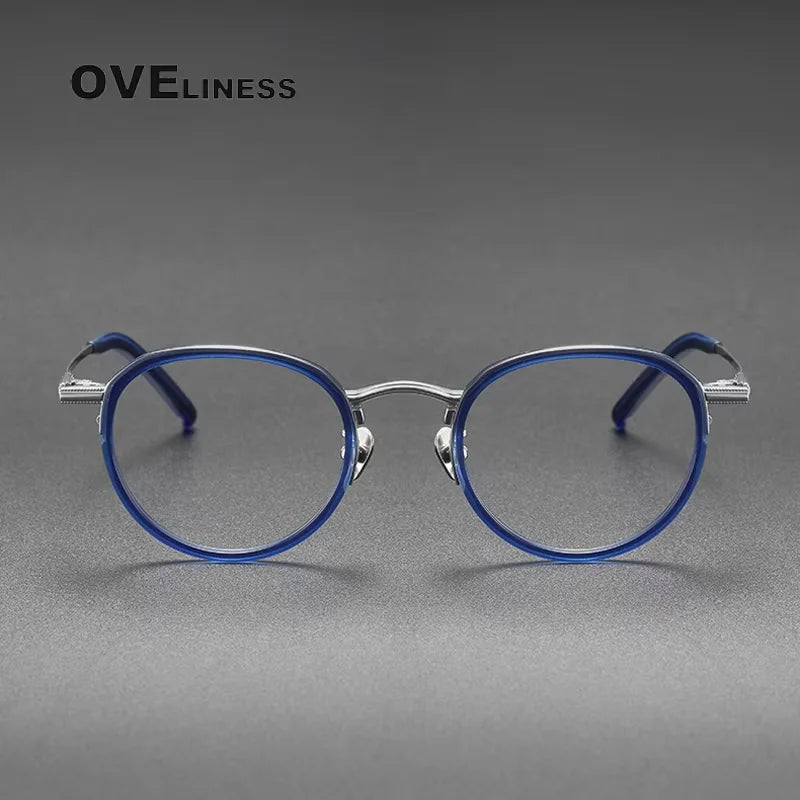 Oveliness Unisex Full Rim Oval Round Acetate Titanium Eyeglasses 43043 Full Rim Oveliness