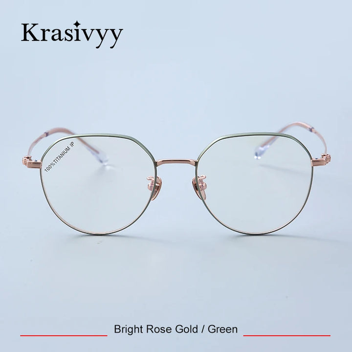 Krasivyy Womens Full Rim Round Titanium Eyeglasses Kr8188 Full Rim Krasivyy Rose Gold Green  