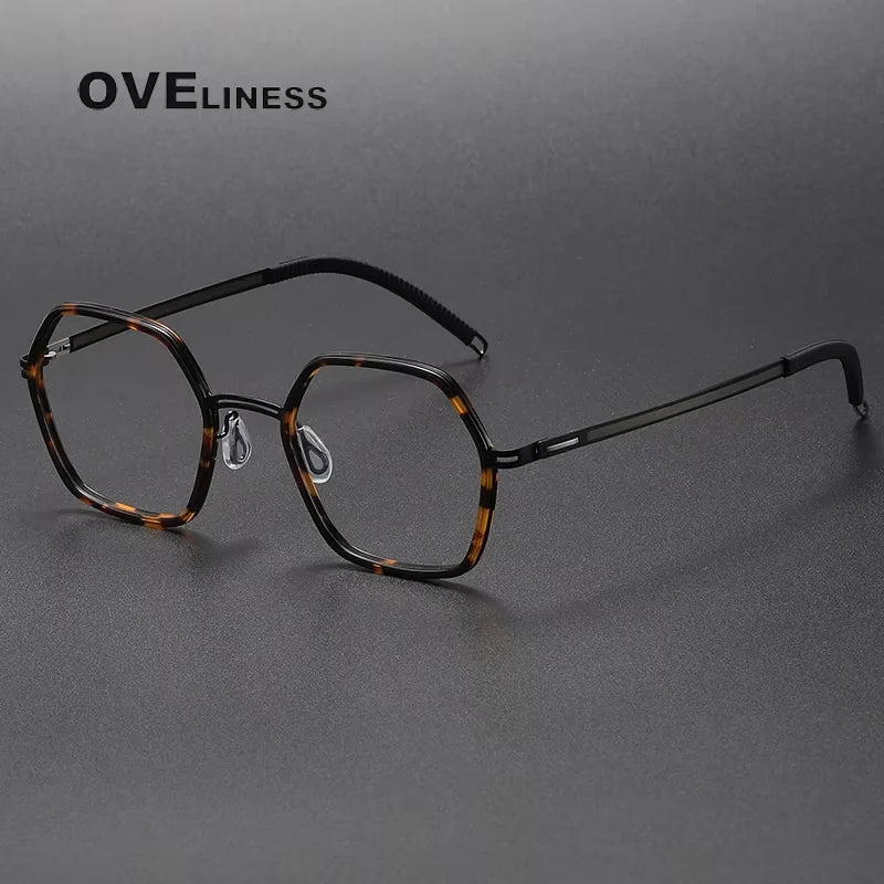 Oveliness Women's Full Rim Polygon Acetate Titanium Eyeglasses 84522 Full Rim Oveliness tortoise black