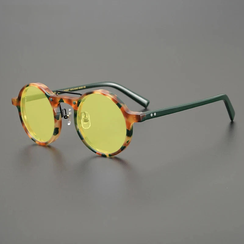 Gatenac Unisex Full Rim Round Polarized Acetate Sunglasses Mo11 Sunglasses Gatenac Green Yellow  