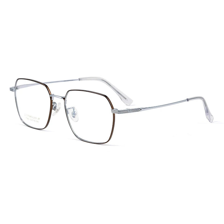 Gmei Unisex Full Rim Polygon Titanium Eyeglasses T840 Full Rim Gmei Optical Brown Silver  