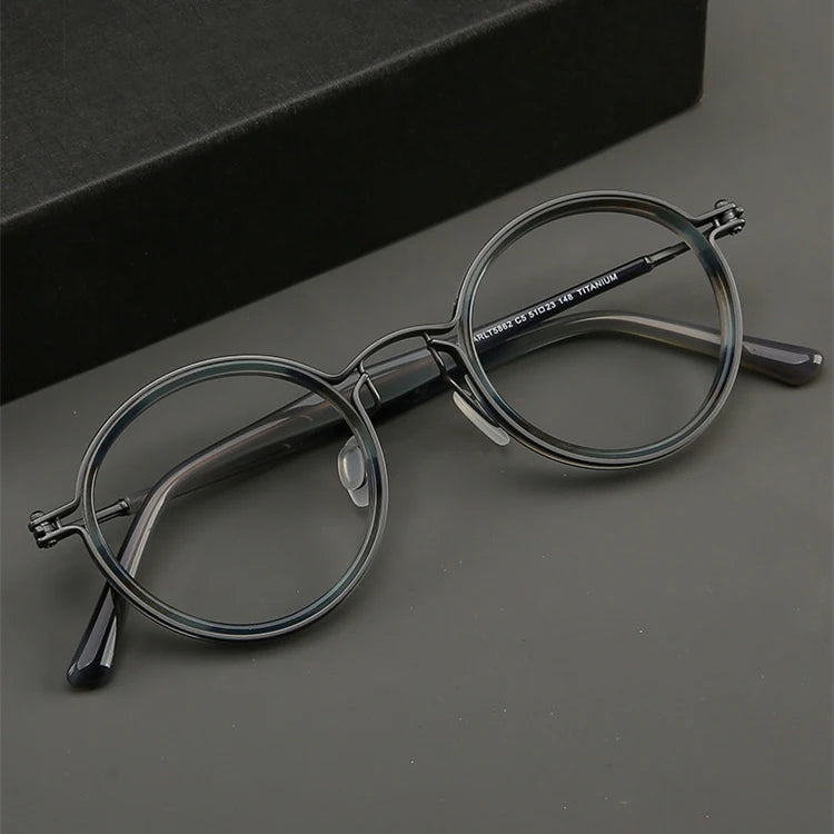 Black Mask Unisex Full Rim Round Titanium Eyeglasses BM-5862
