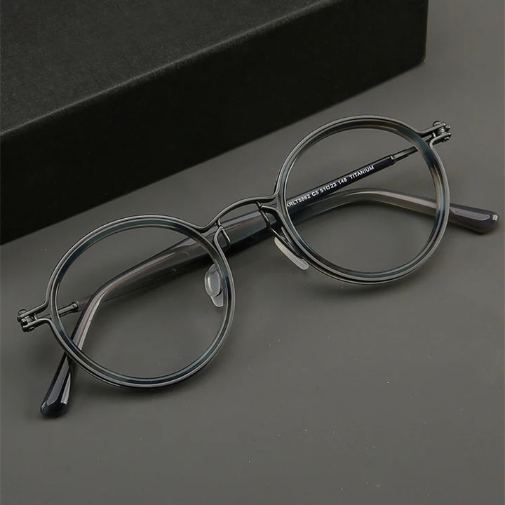 Black Mask Unisex Full Rim Round Titanium Eyeglasses BM-5862
