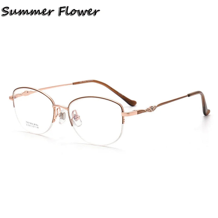 Summer Flower Women's Semi Rim Oval Square Alloy Eyeglasses 85330 Semi Rim Summer Flower Coffee-Rose Gold