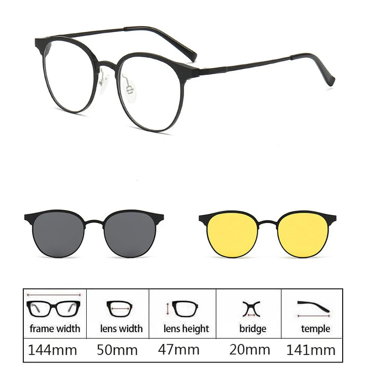 Hdcrafter Men's Full Rim Square Double Bridge Titanium Eyeglasses Clip On Sunglasses 275009