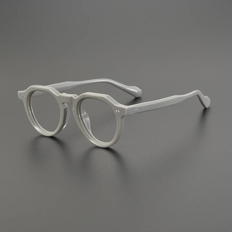 Gatenac Unisex Full Rim Flat Top Round Acetate Eyeglasses Gxyj1141 Full Rim Gatenac Gray  