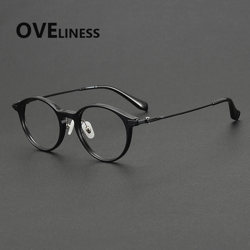 Oveliness Unisex Full Rim Round Oval Acetate Titanium Eyeglasses 90010
