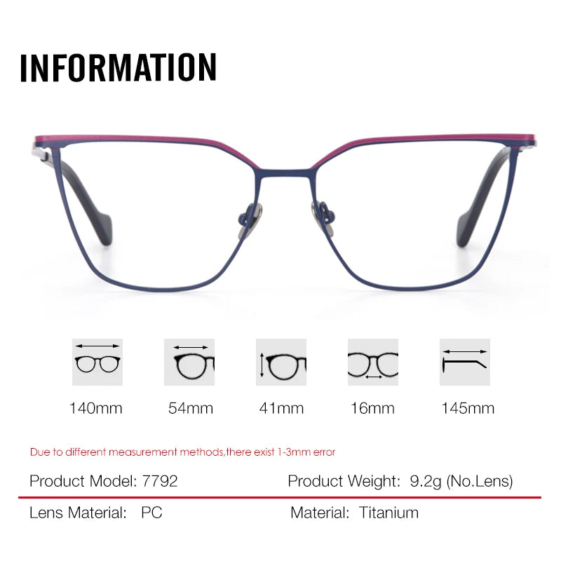 Aror Unisex Full Rim Brow Line Square Cat Eye Titanium Eyeglasses 77924