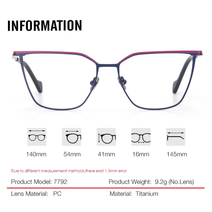 Aror Unisex Full Rim Brow Line Square Cat Eye Titanium Eyeglasses 77924