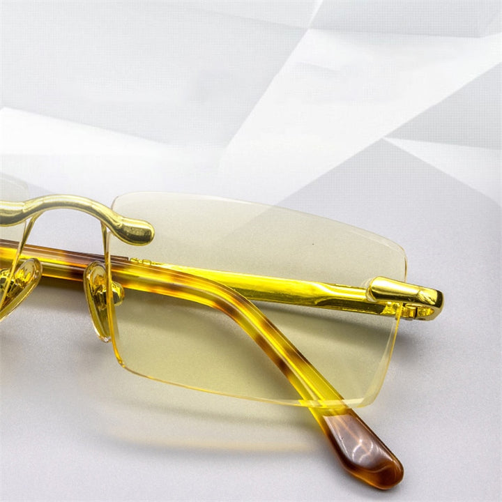 Cubojue Unisex Rimless Square Alloy Mineral Lens Presbyopic Reading Glasses Reading Glasses Cubojue   