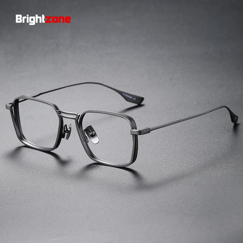 Brightzone Unisex Full Rim Square Double Bridge Titanium Eyeglasses 79405 Full Rim Brightzone