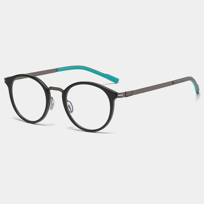 Gatenac Unisex Full Rim Round Titanium Eyeglasses Gxyj1155 Full Rim Gatenac Black Gun  