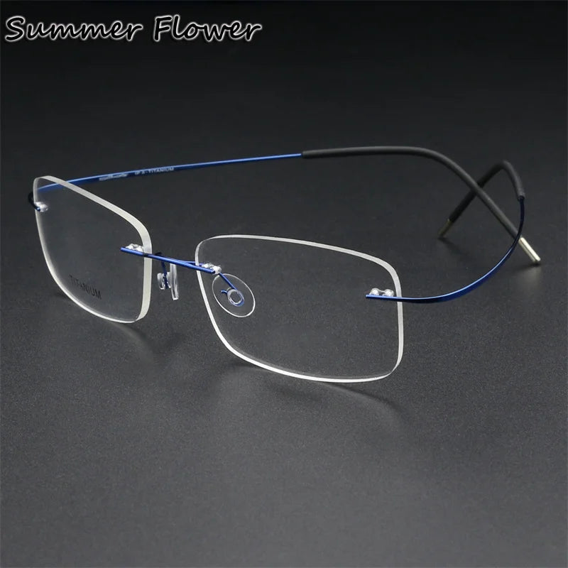 Summer Flower Unisex Rimless Square Titanium Eyeglasses 81019 Rimless Summer Flower Blue