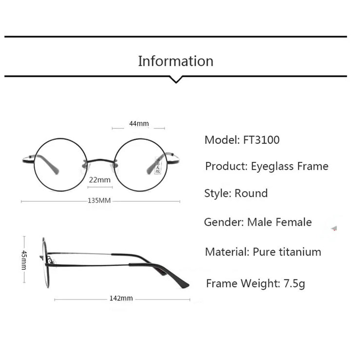 Hdcrafter Women's Full Rim Round Titanium Eyeglasses 43100 Full Rim Hdcrafter Eyeglasses