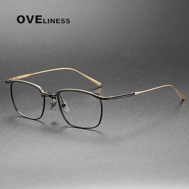 Oveliness Unisex Full Rim Square Titanium Eyeglasses 14820 Full Rim Oveliness black gold  