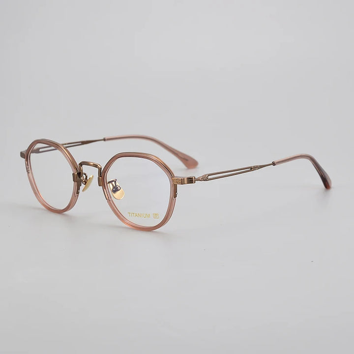 Black Mask Unisex Full Rim Irregular Round Titanium Eyeglasses E053 Full Rim Black Mask Red-Bronze  