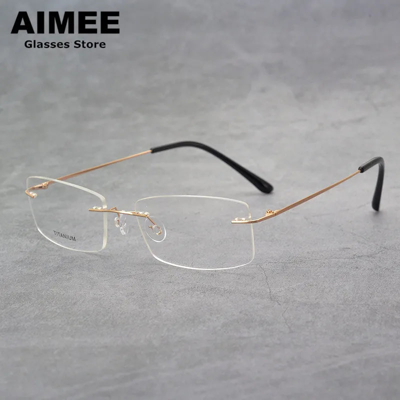 Aimee Unisex Rimless Square Titanium Eyeglasses 4100 Rimless Aimee Golden  