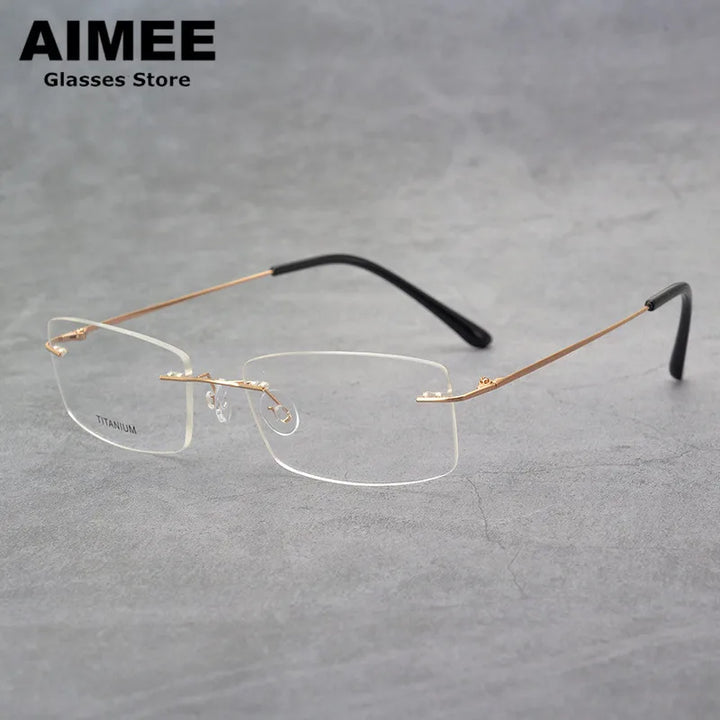 Aimee Unisex Rimless Square Titanium Eyeglasses 4100 Rimless Aimee Golden  