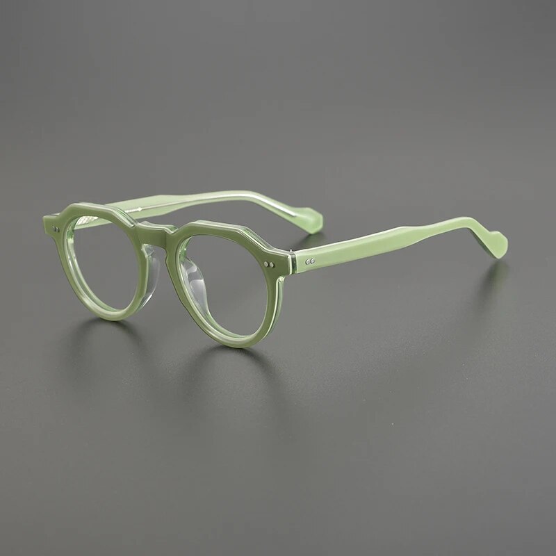 Gatenac Unisex Full Rim Flat Top Round Acetate Eyeglasses Gxyj1141 Full Rim Gatenac Green  