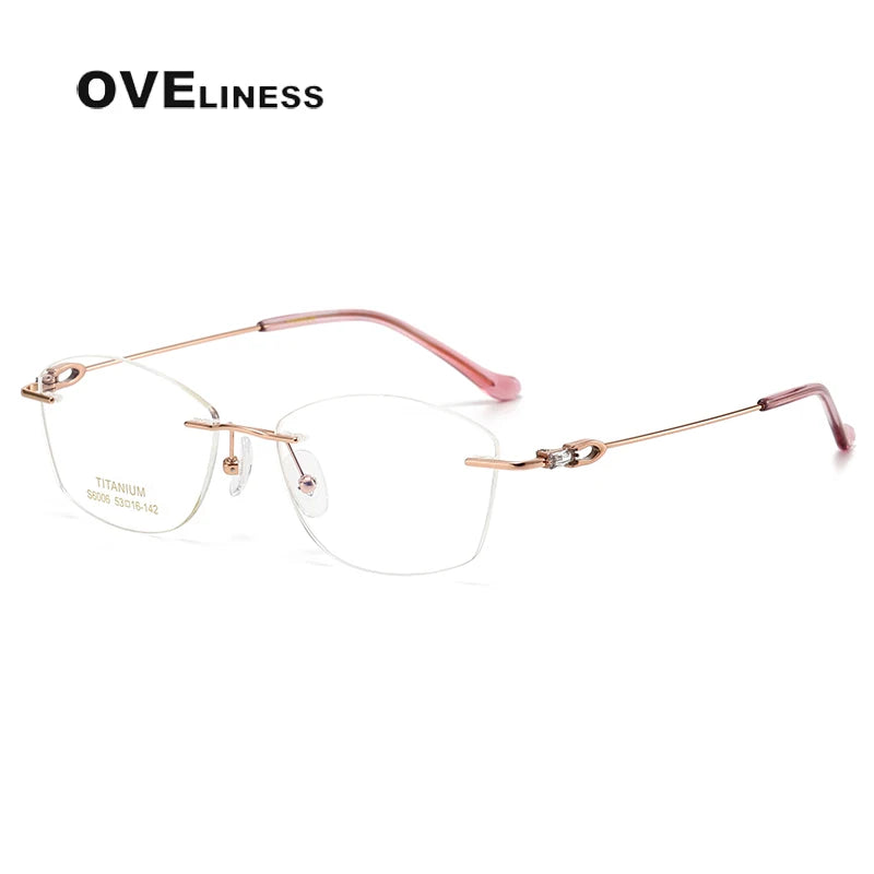 Oveliness Women's Rimless Oval Cat Eye Titanium Eyeglasses 196006 Rimless Oveliness rose gold  