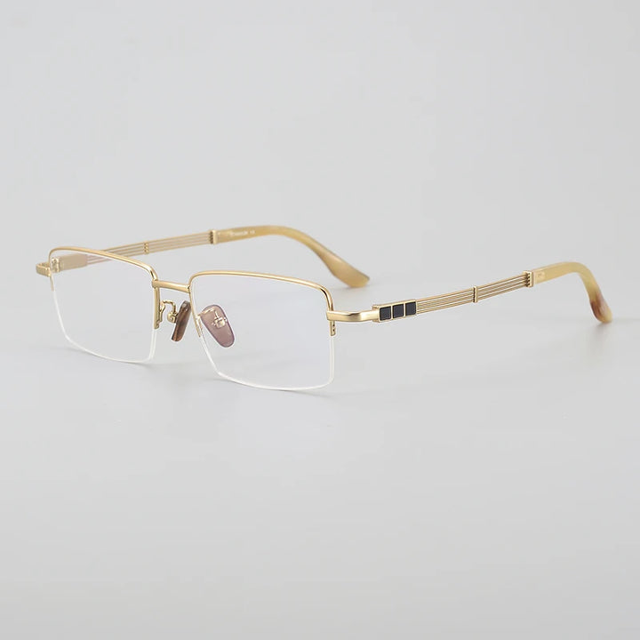 Aror Unisex Semi Rim Square Titanium Horn Temple Eyeglasses 494115 Semi Rim Aror Gold