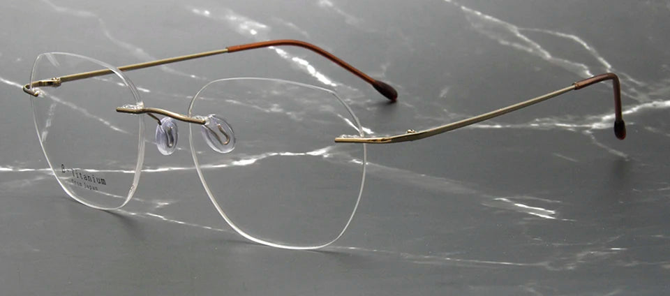 Esnbie Unisex Rimless Polygon Square Titanium Eyeglasses 243212
