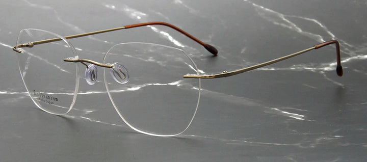 Esnbie Unisex Rimless Polygon Square Titanium Eyeglasses 243212