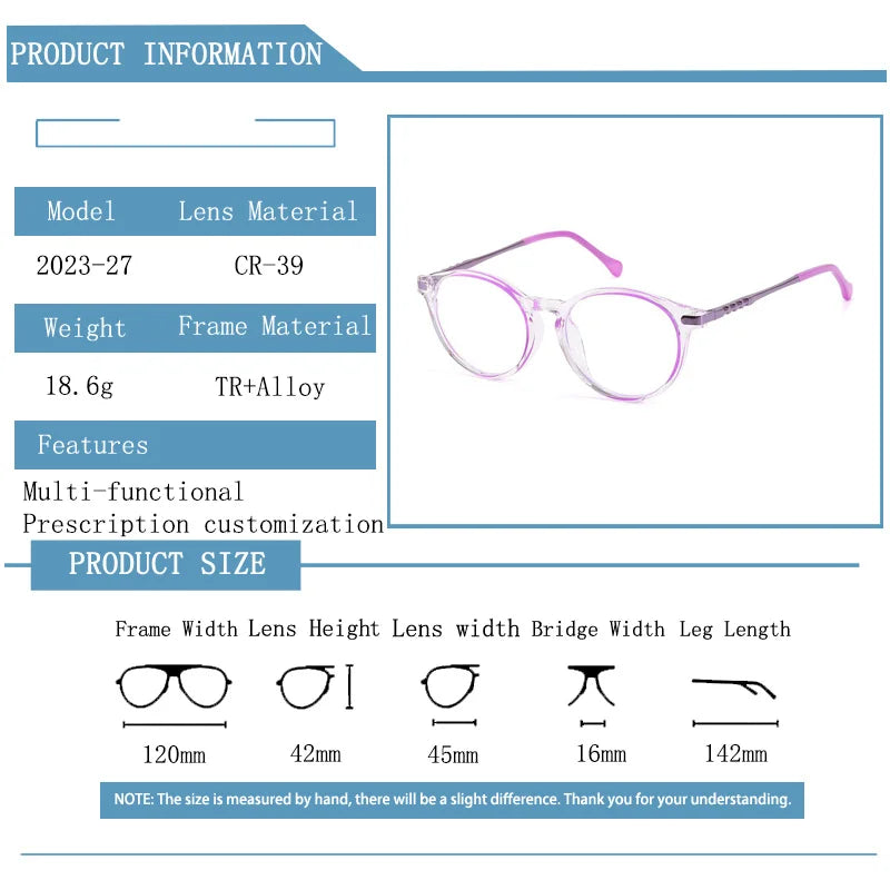 Kocolior Unisex Children's Full Rim Round Tr 90 Alloy Photochromic Reading Glasses 692127