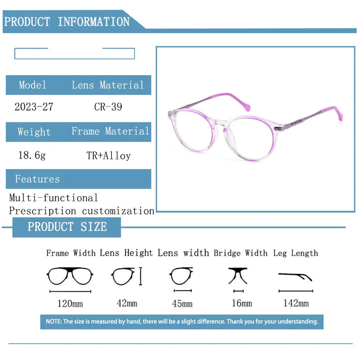 Kocolior Unisex Children's Full Rim Round Tr 90 Alloy Photochromic Reading Glasses 692127