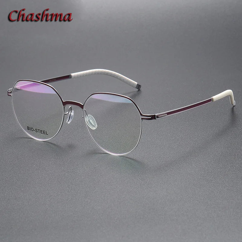 Chashma Ochki Unisex Full Rim Flat Top Round Tr 90 Titanium Eyeglasses 460 Full Rim Chashma Ochki Silver Purple  