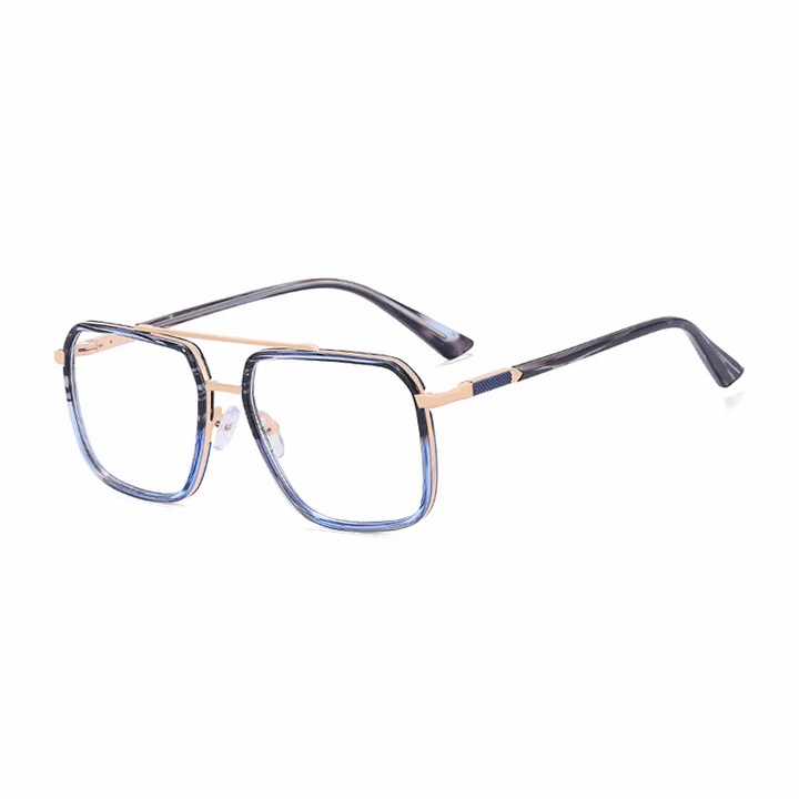 Ralferty Women's Full Rim Square Double Bridge Alloy Acetate Eyeglasses R821 Full Rim Ralferty C3 Blue Striped CHINA 