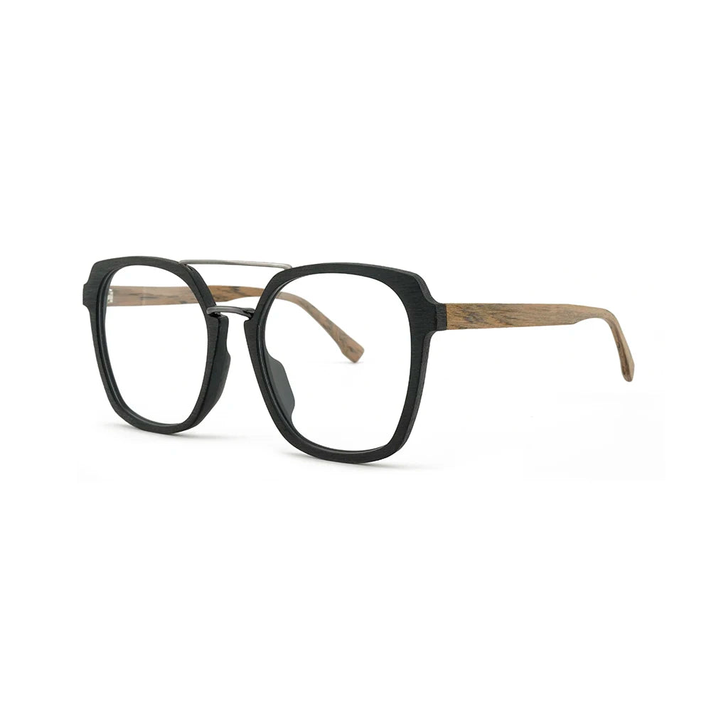 Hdcrafter Unisex Full Rim Square Double Bridge Wood Titanium Eyeglasses 86107