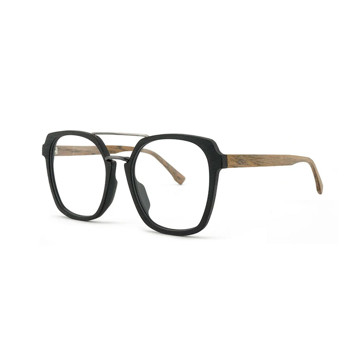 Hdcrafter Unisex Full Rim Square Double Bridge Wood Titanium Eyeglasses 86107