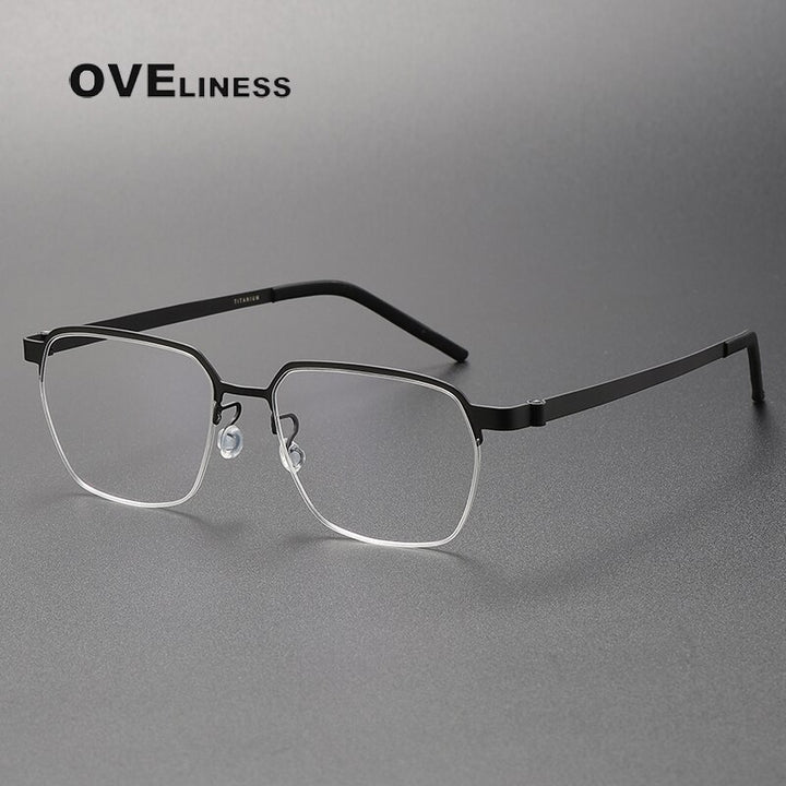 Oveliness Unisex Semi Rim Square Titanium Eyeglasses 7423 Semi Rim Oveliness black  