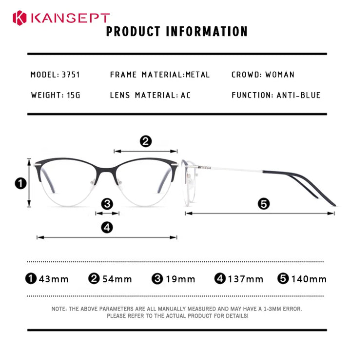 Kansept Women's Full Rim Oval Cat Eye Alloy Tr 90 Reading Glasses 53751