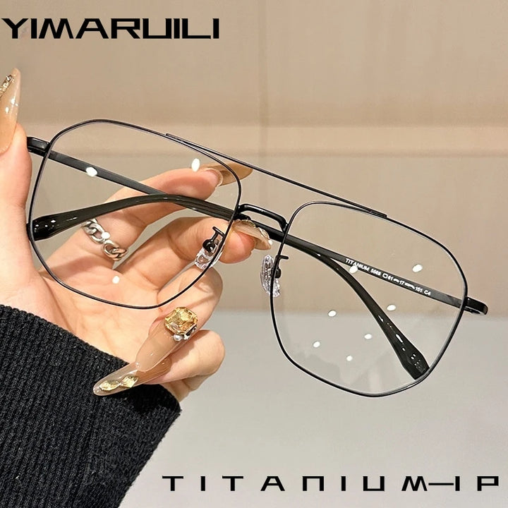 Yimaruili Men's Full Rim Oval Double Bridge Titanium Eyeglasses 55881